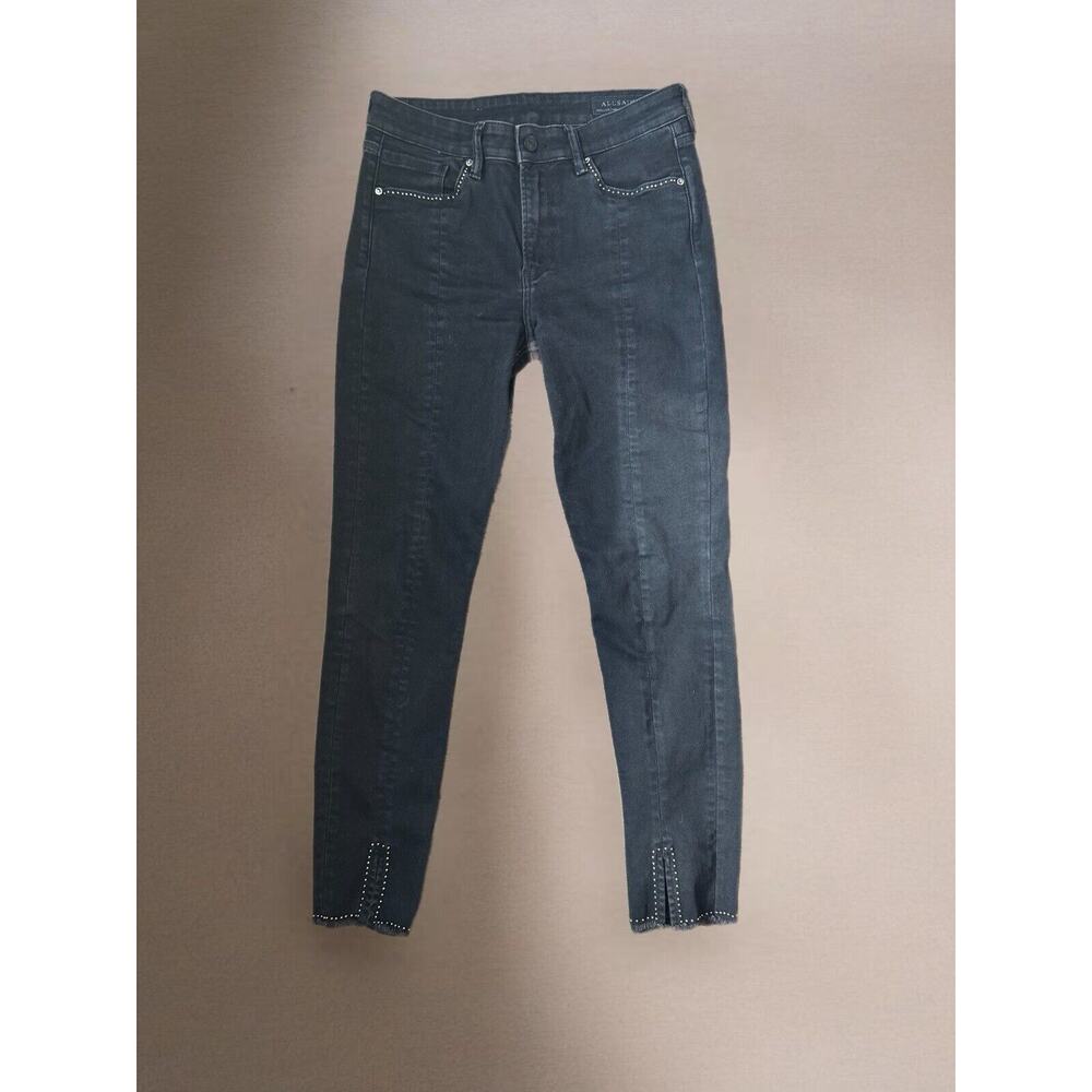 All Saints Miller Size Me Jeans Size Med Faded Black Cropped Studded Stretch